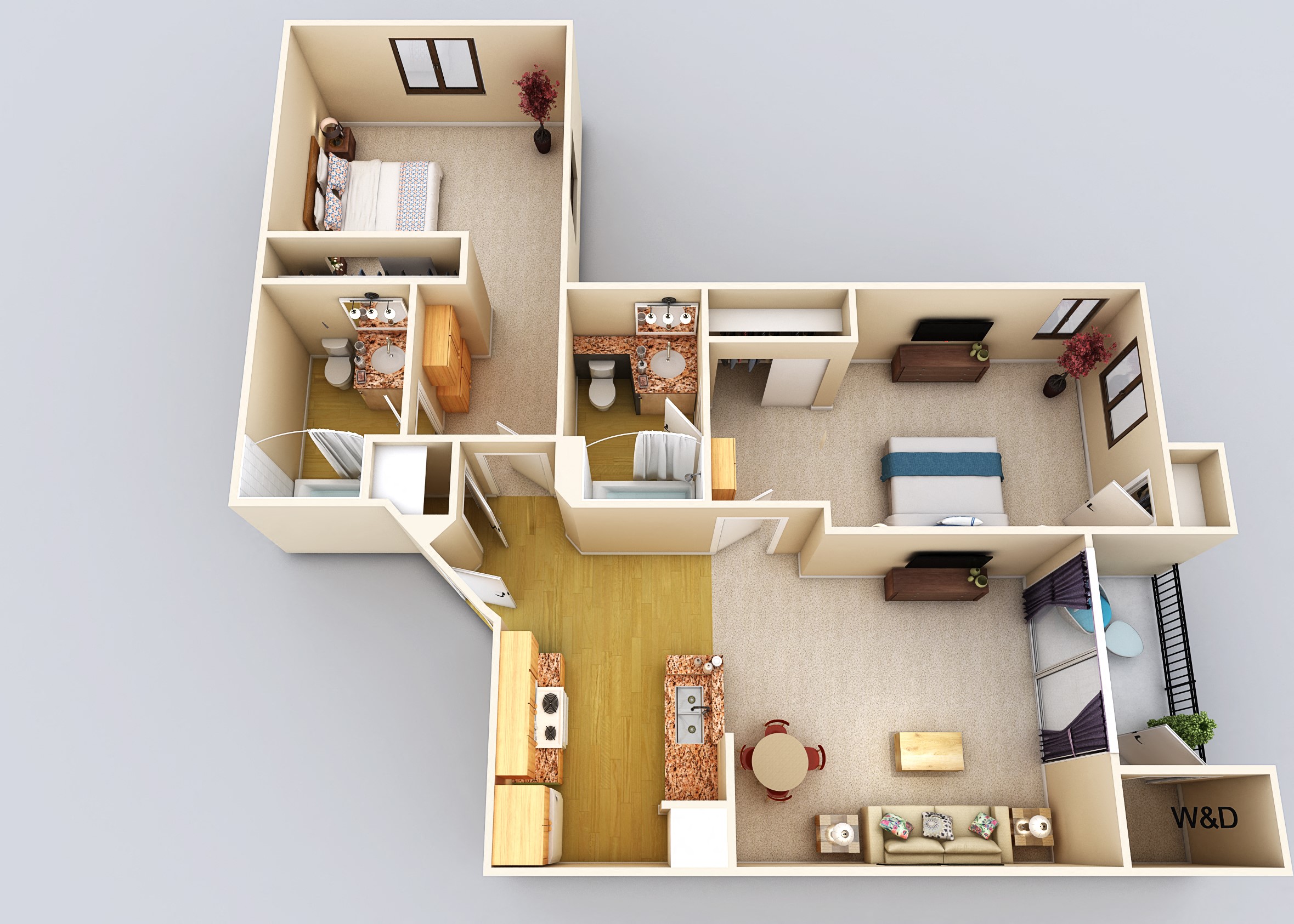 Floor plan for 2 beds, 2 baths, 927 sqft